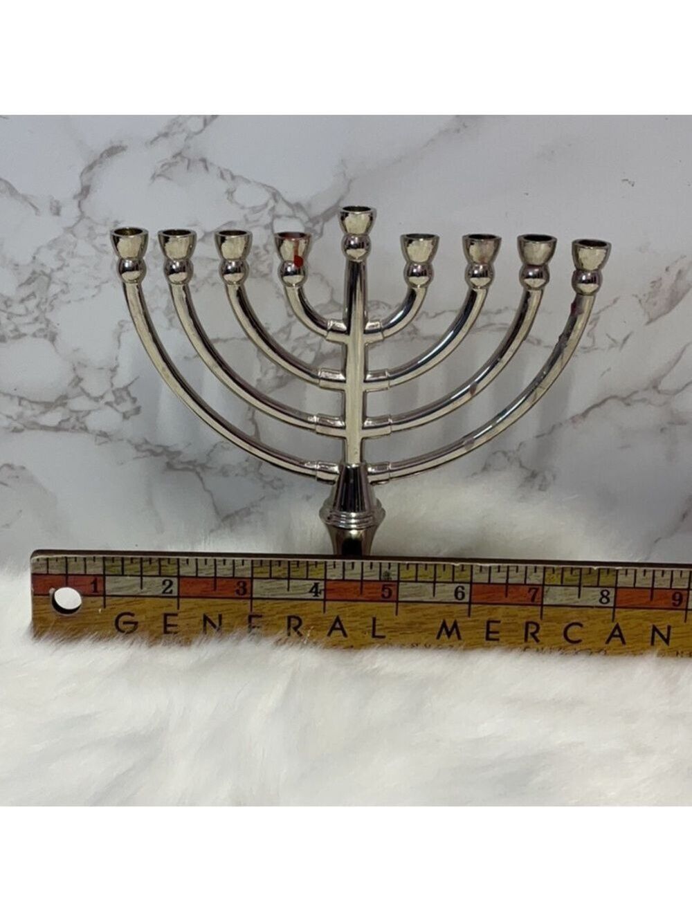 Silver tone Vintage Menorah Candle Holder Hanukkah - Picture 5 of 7